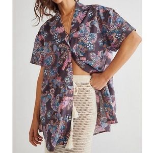 Free People Poolside Printed Boyfriend Shirt
